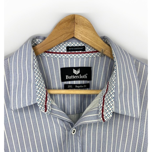 Buttercloth Other - Buttercloth Dress Shirt Mens 2XL Blue Stripe Icy Cotton Regular Fit Stretch